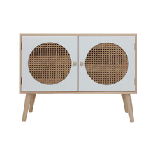 Low TV Cabinet Multipurpose Sideboard with 2 White Brown Wooden Doors