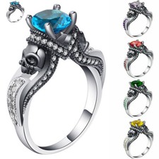 Fashion Engagement Jewelry Inlay Zircon Skull Crystal Silver Women Rings Wedding