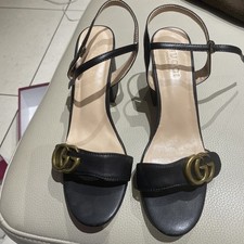 Gucci Marmont Black Leather Ladies sandals Mid Heel Size 40