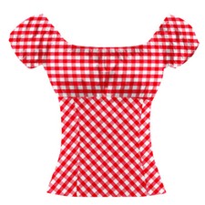 Women Red Plaid Shirt Peasant Tops Pinup Girls Clothing Party Wear