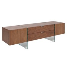 DWELL TV UNIT WALNUT BROWN & GLASS CABINET  FLOATING WOODEN STYLE STAND