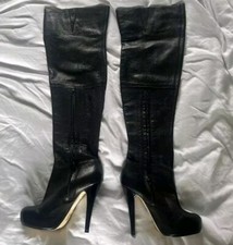 Topshop  Barley2 black real leather over knee thigh boots - UK 5/EU 38
