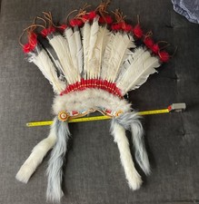 Indian Native American Feather Headdress Bonnet, Decoration, Costume, Etc.