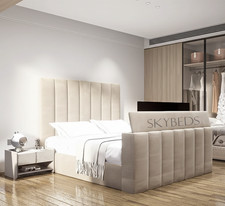 Arizona Upholstered Panel TV Bed Frame With Gas Lift Storage In Plush Velvet UK