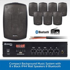 Outdoor Bluetooth Wall Speaker System 60W Amp 8 x 3" IP44 Speakers Restaurant