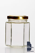 108 x 8OZ / 196ML HEXAGONAL GLASS  JAM JAR HONEY CANDLE C/W CHOICE OF LID COLOUR
