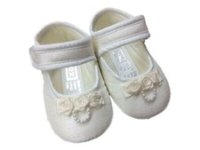 Baby Girl Soft Sole Shoe Ivory, Christening, Bridesmaid, Flower Girl - UK Size 2
