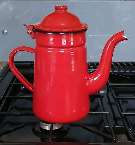 Vintage red enamel - enamel, pot