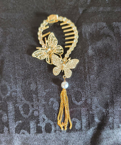 Gold butterfly rhinestone hair - butterfly,