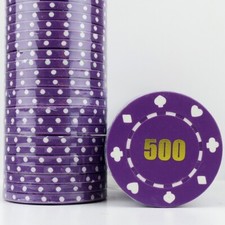 250 x Budget Suited Foil Numbered PURPLE 500, 11.5g ABS Poker Chips -END OF LINE