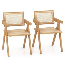 Set of 2 Kitchen Dining Chair Set Modern Rattan Accent Chair Backrest Side Chair