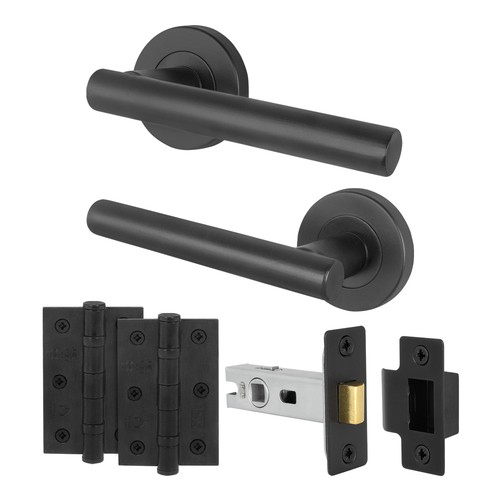 Black door handle latch set - black,