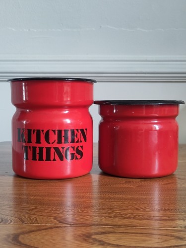 Vintage retro red enamelware - vintage,