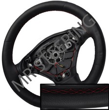 FITS ROVER 75 98-05 REAL BLACK ITALIAN LEATHER STEERING WHEEL COVER RED STITCH