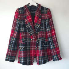 Zara Classic Tartan Plaid Red Check Blazer Jacket Size M Medium 10 12