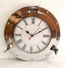Antique Marine Brass Ship 12" Porthole Clock Nautical Wall Clock Home Decorative