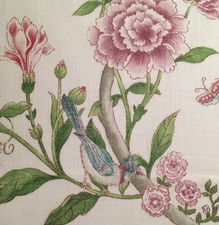 6 meters  SANDERSON "Porcelain Garden" Linen fabric chinoiserie Magenta/Leaf