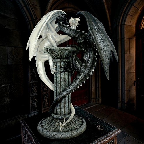 Large twin dragon statue - twin, black