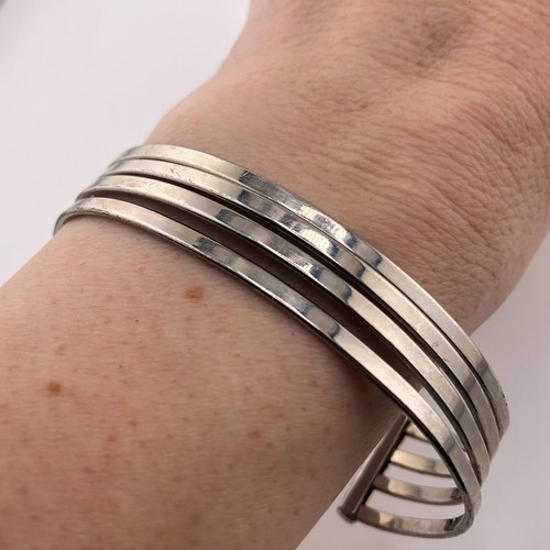 Silver tone cuff bangle - silver,