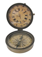 Compass with Clock Made of Brass Antique 3,5 CM Sea-Club