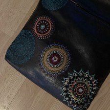 Desigual brown Sunburst Patterned Zip-up Shoulder tote Bag embroidered exc cond