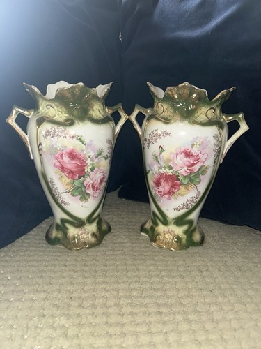 Vintage floral mantle vases - mantle,