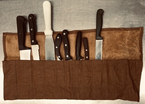 Brown leather chef knife - leather, chef's