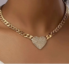 ZARA 18K Gold plated statement new necklace chain with sparkling heart pendant