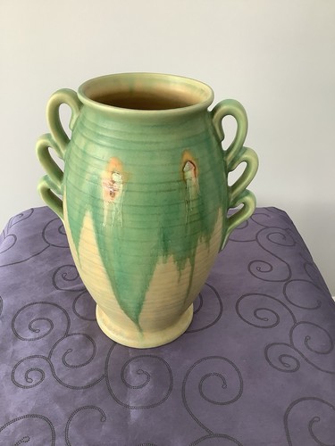 Green beige unglazed vase with - vase,