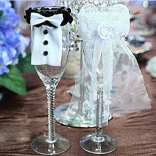 Bride and Groom Wedding Party Wine Glasses Champagne Flutes Cover Decoration