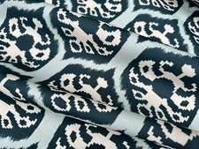 Blue Ikat Floral Fan Damask