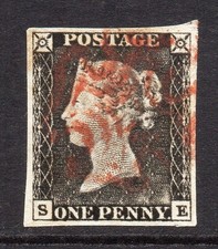 GB QV SG2 1840 1d Penny Black Plate 1a Worn Plate Very Fine Used Cat £375