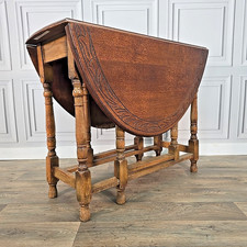 Antique Solid Oak Barley Twist Table Drop Leaf Gate Leg Sofa Dining Wood Carved