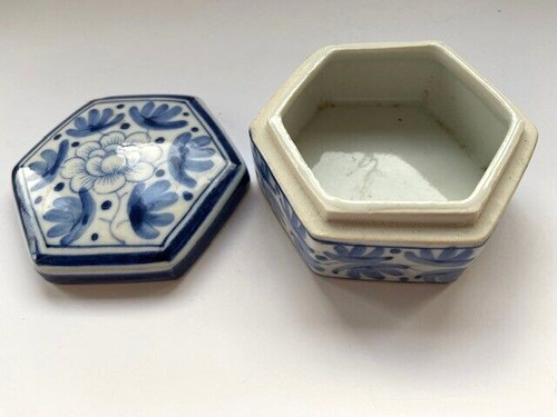 Blue white glazed hexagon - blue,