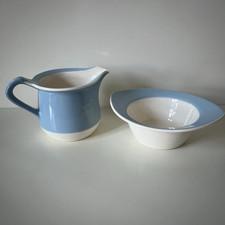 Figgjo Flint Norway Crocus Milk Jug & Sugar Bowl Blue White Vintage Scandinavian