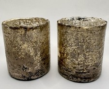 Mercury Glass Votive Holders Set of 2 Distressed Silver Metallic Rustic Decor