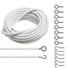 Net Curtain Wire White Window Voile Cable Cord with Hooks & Eyes