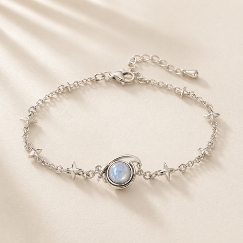 Silver star charm bracelet - silver,