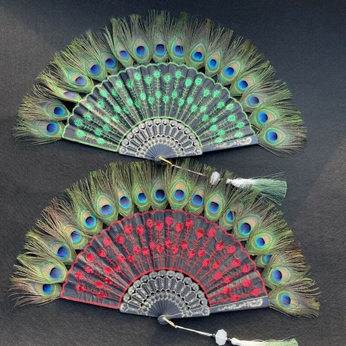 Peacock feather folding fan - peacock,