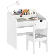 AIYAPLAY Children Study Table and Chair w/ Storage, Pull-Out Drawer, Grey