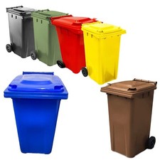 Selection of 240L Coloured Rubbish Waste Wheelie Bins With Lids, Wheels & Handle