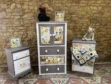 Vintage Tall boy Children Wardrobe Chest Of Drawers Bedside Table Retro Animal  