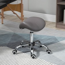 Saddle Stool Hydraulic Rolling Faux Leather Height Adjust Mobility Chair Grey