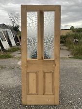 AE 05 ( 28 1/2 X 76 1/2 ) Old Original Period Pine Door with Acid Etched Glass