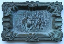 WW1 WWI Vintage German Brass Cigar Ashtray Tavern Scene