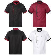 Men Chef Coat Uniform Short Sleeve Cook Jacket Restaurant Kitchen Work Clothes