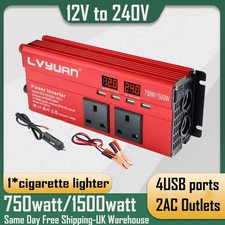 750W 1500W Power Inverter 12V to 240V Car Converter 4USB Port 2AC Outlet Camping
