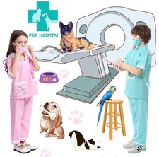 Girls Pink Vet Costume Nurse Doctor Hospital Halloween Kids Fancy Dress Uniform