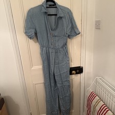 Zara Women's Denim Jumpsuit Light Wash, Button-Up, Wide Leg, Size Medium Large