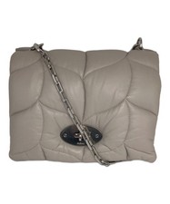 Mulberry Little Softy Shoulder Bag Chain Turnlock Gray Quilted Leather Authentic